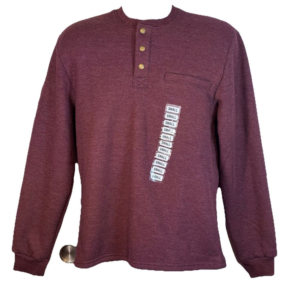 Coleman Men’s Waffle Knit Henley Thermal Pullover Port Heather  Small Outdoor